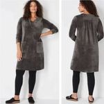 J. Jill Velour Velvet Shift Dress Long Sleeve V Neck Pockets Black Violet Medium Purple Photo 4