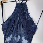 Blondie Nites Dark Blue Open Back‎ Beaded Floor Length Gown Formal Dress Prom Vintage Elegant Photo 8