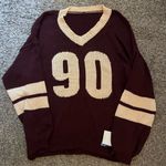 Cider NWT  V-Neck Sweater in Deep Burgundy and Cream Photo 1