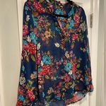 Kut From The Kloth  Size MP Navy Blue Floral Sheer Long Sleeve Button Down Top Photo 4