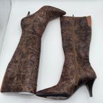 Nine West NWPickwick Womens 6M Brown Snake Print Knee High Stiletto Boots Career Photo 2