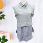 Fate BY LED Layered cotton striped shirt button down tunic 2 piece set Sz L Gray Size L Photo 2