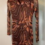 Pretty Little Thing 15. Tan and Brown Swirl Marble Bodycon Shirt Dress Size 6 Photo 3
