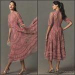 Mac Duggal  8058 Pink High Neck Micro Ruffle Tiered Midi Dress Photo 1