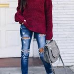 Chenille Burgandy cowl neck chunky Sweater Red Photo 4