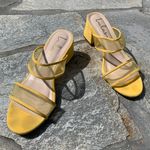 Lulus Saar Yellow Suede Block Heel Slides Photo 15