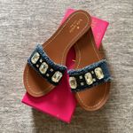 Kate Spade Chance Flat Side Sandals (8.5M) Rhinestone Embellished Denim Leather Photo 2