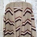 Chevron print knit open long cardigan Tan Size 1X Photo 2