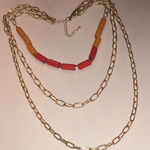NY Brand Gold Tone and Orange Red Layered Boho Necklace Photo 0