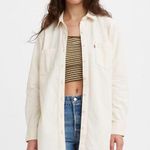 Levi's  cream beige white button up down shirt Shacket jacket long sleeve Photo 0