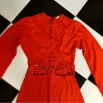 Vintage 70s Dolphin California Fit & Flare Dress Crochet Knit Cut Out Tomato Red Size XS Photo 2