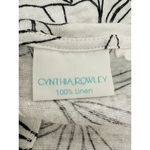 Cynthia Rowley White Black Leaf Print Linen Top Button Back Beachy Tropical XL Photo 4
