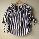 H&M Striped Off-Shoulder Blouse Womens Size‎ 6 With Tie Sleeves Photo 0