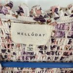 MELLODAY  size 2X short sleeve blouse floral print smocked upper‎ cream purple Photo 3