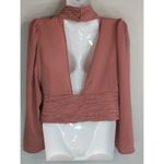 ZARA  Pink Smocked Blouse Women's Medium Mock Neck Open Back Casual Chic Top‎ Photo 5