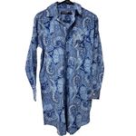 Ralph Lauren Lauren  Dress  BLUE Paisley Button Down Shirt Dress Oversized  SMALL Photo 1