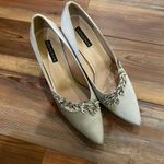 Silver Satin Evening Heels with Rhinestones Size 9.5 Photo 4
