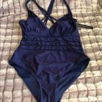 Catherine Malandrino ‎ Blue One Piece Swimsuit with Criss-Cross Straps Photo 0