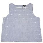 Eileen Fisher  Denim Cotton Nomadic Stripe Sleeveless Shell Tank Top Jacquard L Photo 2