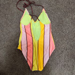 Aerie  Cheeky One-Piece Striped Swimsuit Bathing Suit Open Back Size XL NWT‎ Photo 4