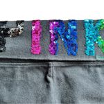 PINK - Victoria's Secret VTG Pink Victoria’s Secret Fold Over Spell Out Sequin Capri Leggings Black Sz M Photo 2