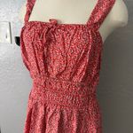 Gap Smocked Tie-Front Mini Dress, Red Floral Print, L 779850 Photo 3
