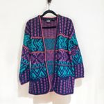 Vintage 80s Chunky Cardigan Sweater Bold Colorful Aztec Patterned Women's M Blue Size M Photo 1