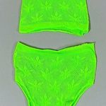 Neon Lime Green Leaf Fishnets Fishnet Bra and Bottoms Coords Matching Set O/S 💚 Photo 0