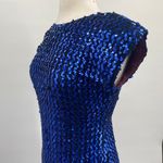 Vintage 70s 80s Sequin Chiffon Hem Midi Dress Cocktail Cobalt Blue Womens Small Photo 5