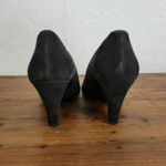 Loft Womens Shoes Size 8M Black Leather Slip-On Peep Toes Velvet Wedge Heels Photo 2