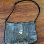 Celina Paris Olive Green Serpent Skin Leather Shoulder Purse Gold Hardware Photo 0