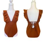 One Piece Swimsuit Lace Up Bodysuit Deep Neck Backless Bathing Suit Womens XL Photo 1