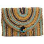 AMERICA & BEYOND Sunset Striped Staw Woven Jute Clutch Purse Tan Blue OS NWT Photo 0