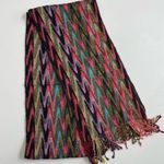 Tolani  Scarf Tassels Art To Wear Abstract Rainbow Long Black Green Purple Red Photo 0