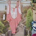 Roxy  hello July red white strip one piece swim size medium Photo 2