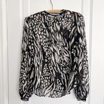 Veronica Beard • Ashlynn Blouse 100% silk chiffon ikat animal print zebra black Photo 9