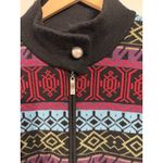 Icelandic Design Cardigan Sweater Full Zip Wool Colorful Art Women's XL Black Photo 2