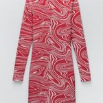ZARA  JACQUARD MINI LONG SLEEVE KNIT DRESS RED/WHITE SIZE M NEW Photo 8