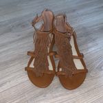 385 Fifth Brown Indian Boho Fringe Tan Sandals Zip Up Photo 1
