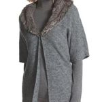 Chico's Chico’s Gray Lillian Faux Fur Neck Short Sleeve Knit Cardigan Sweater 0 S Photo 0