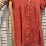 FRNCH Short Sleeve Tiered Mini Dress 100% Cotton Crinkle Beachy CORAL PINK Sz M Photo 9