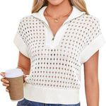 Grace Karin  White Hollow Out Cap Sleeve Lightweight Sweater Photo 0