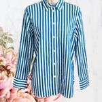 J.Crew Button Down Top 100% Stripes Blue Green White Sz 2 NWT Photo 0