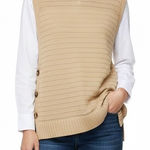 Chico's Beige Taupe Cotton Linen Sweater Vest 3 XL Side Button Layers Preppy Photo 0