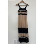 Lovepoint Beige/Black Thin Straps Pleated Maxi Formal Dress Photo 2
