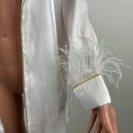 La’ Ros Gold Thread Feather Accent Sleeves Sleep Bath Robe Dressing Gown Small White Photo 6