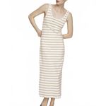 Mango 100% Cotton Cut-Out Striped Dress Macaroon NWT Khaki Size 4/Small Photo 6