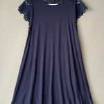 Loft sz M lace sleeve shift navy mini dress Photo 0