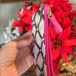 Coin Purse Vinyl Zip Wallet White Black Criss Cross Pink Accent New Photo 2