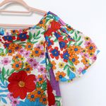 H&M Top Size 6 Floral Puff Sleeve Off Shoulder Maximalist Retro Artsy Summer Photo 2